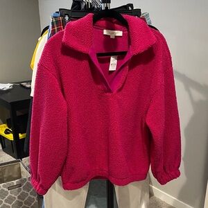 LOFT Women's Fuchsia V-Neck Sweater
